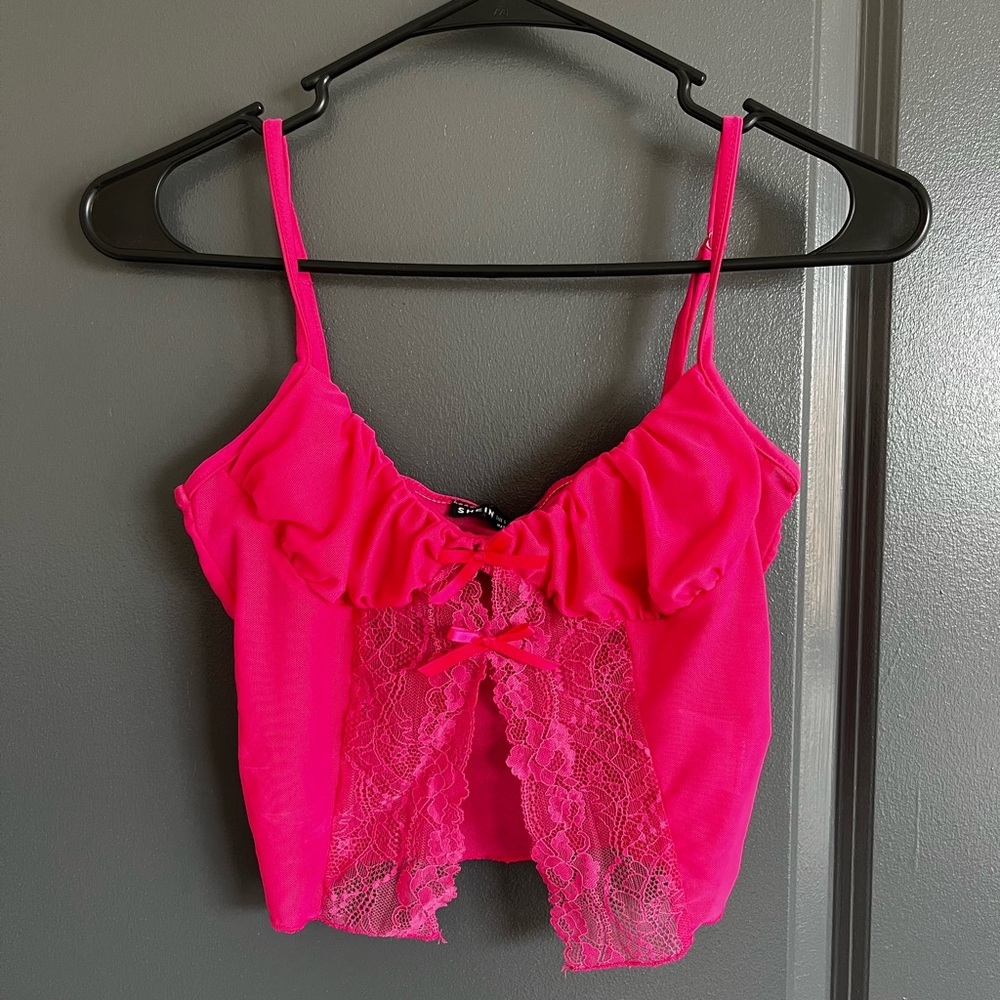 SHEIN Fuchsia Lace Detail Cami
